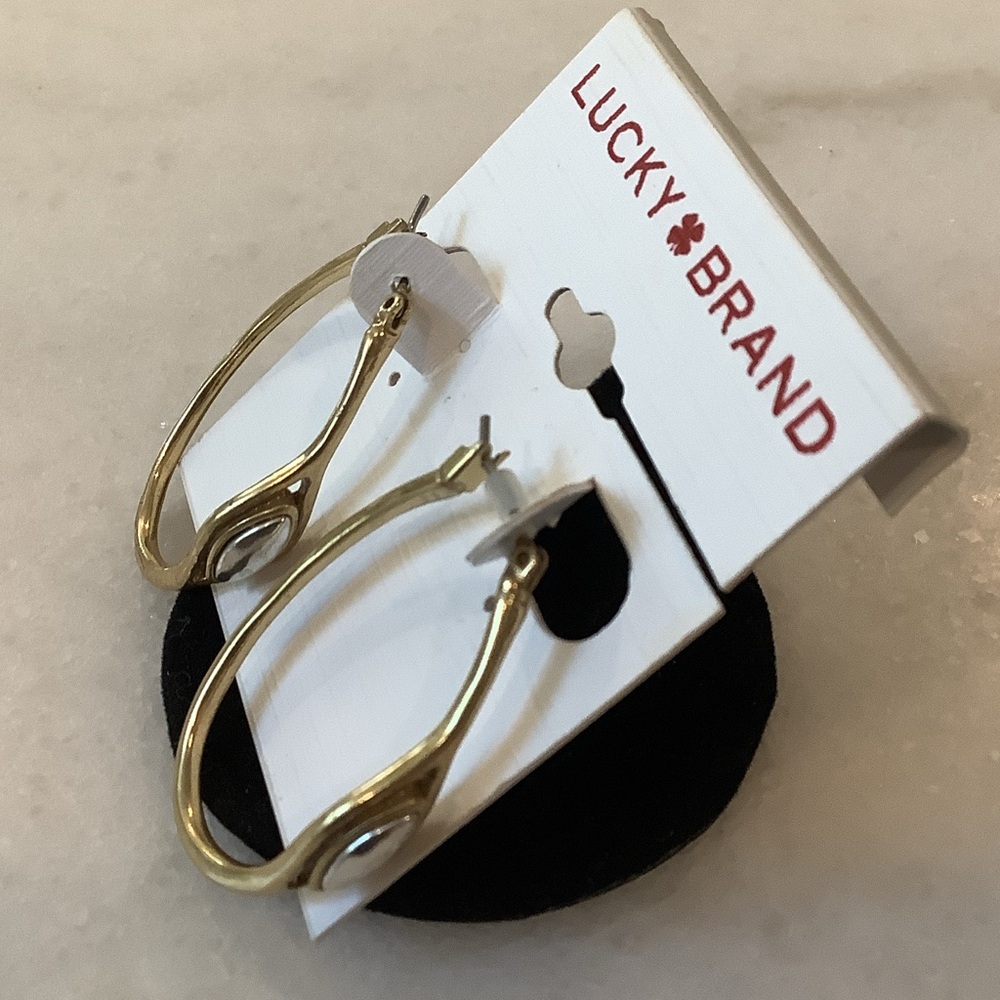 Lucky Brand Polished Gold Oval Hoop Earrings, Brand New